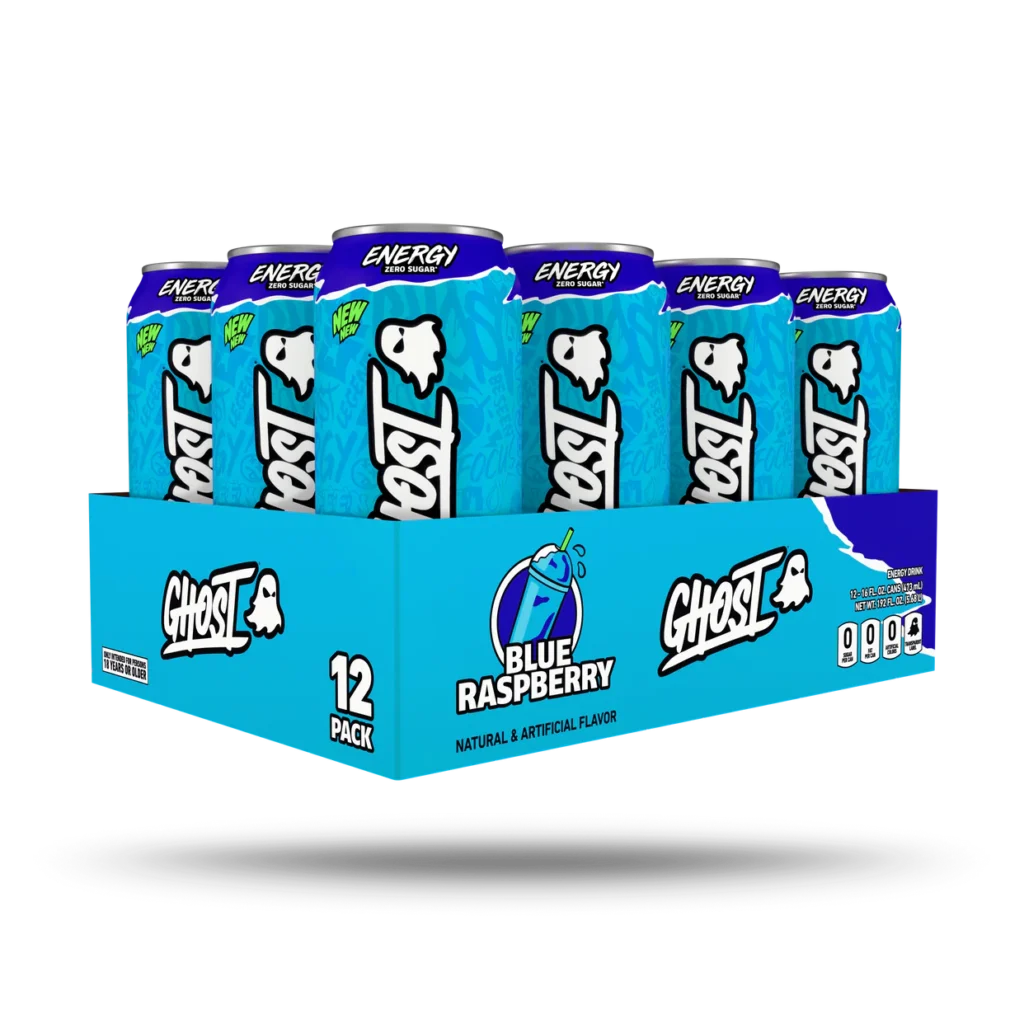 Ghost zero sugar Blue Raspberry flavor energy drink 16oz x 12 pack