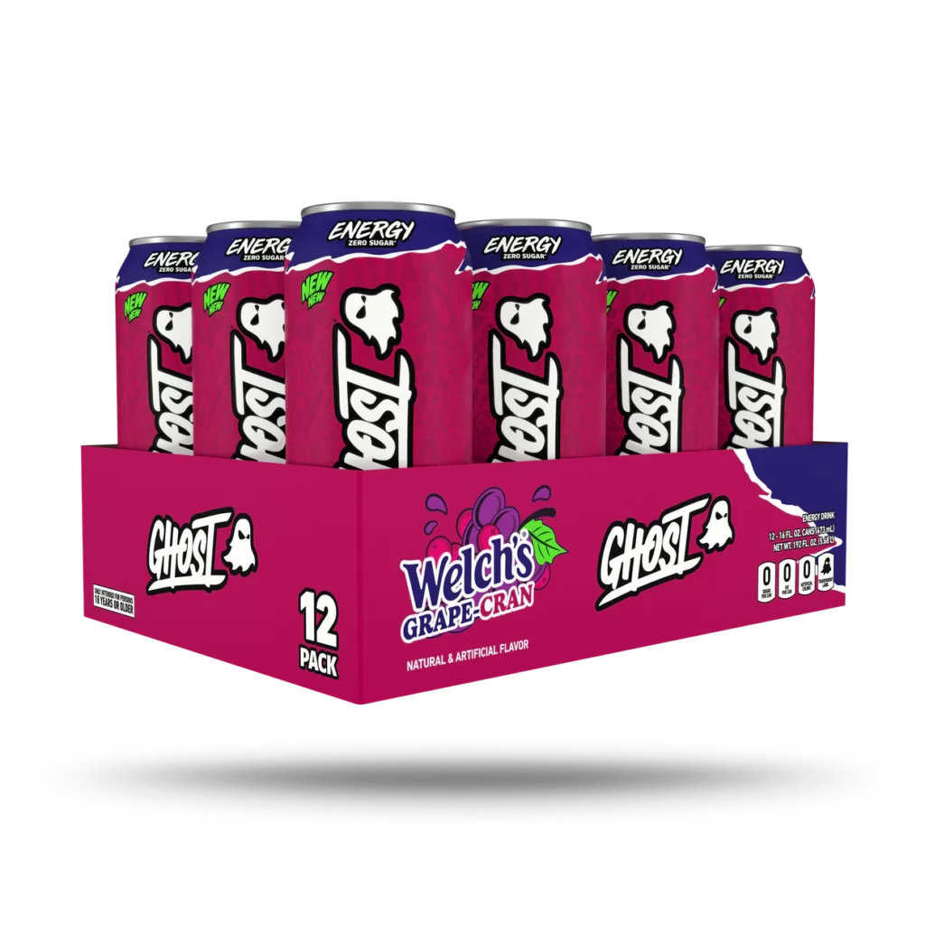 Ghost zero sugar grape and cranberries flavor energy drink 16oz x 12 pack