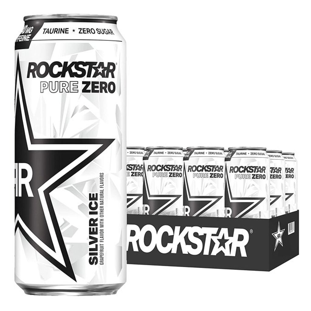 Rockstar Energy Drink Pure Zero Silver Ice 16oz 12pk